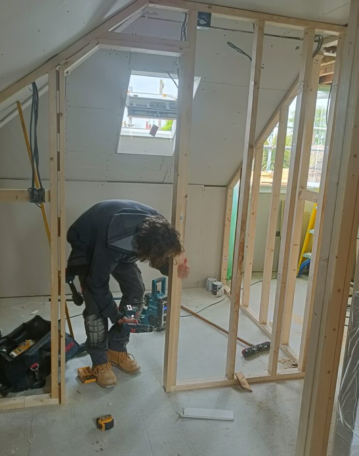 ensuite walls being built and velux installed