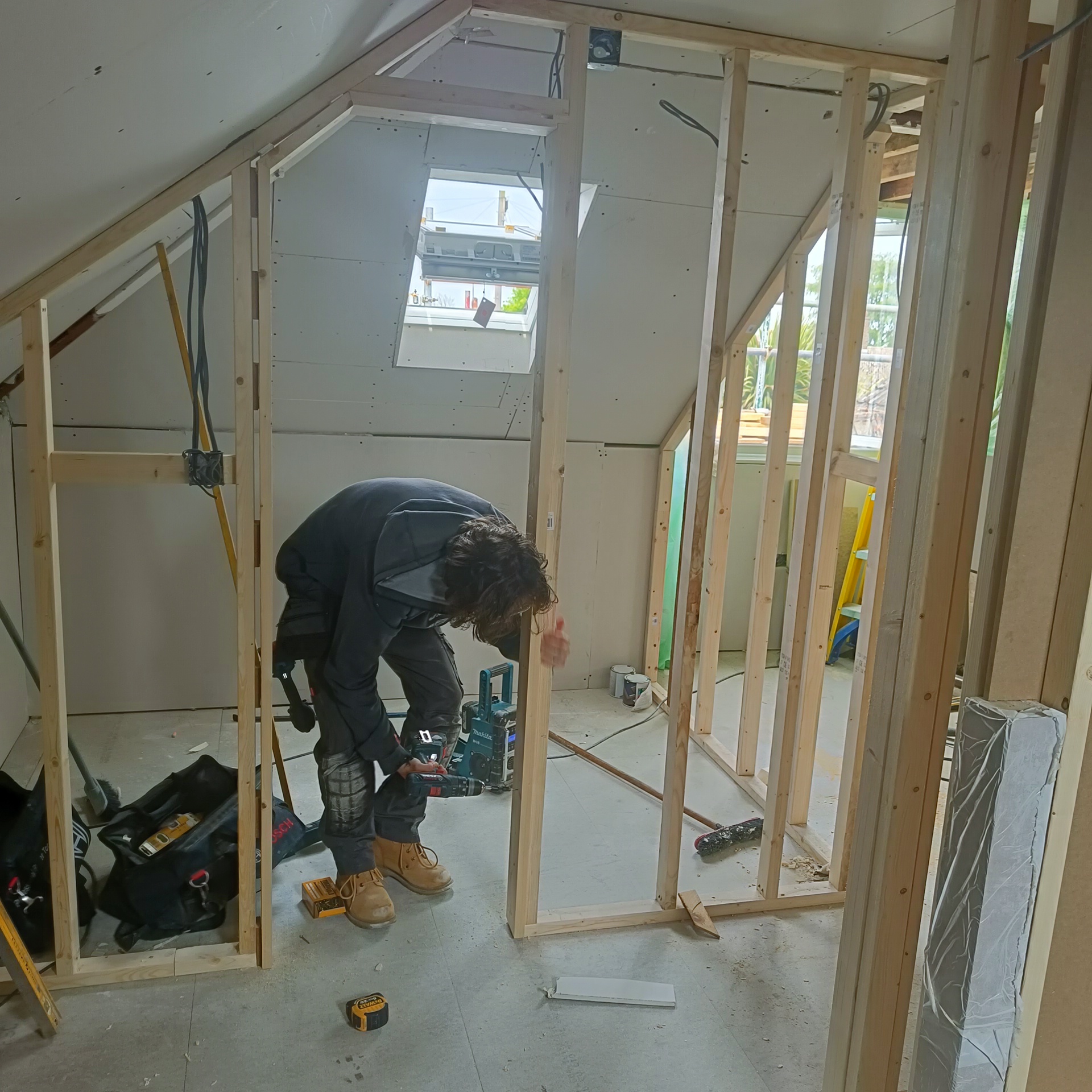 ensuite walls being built and velux installed