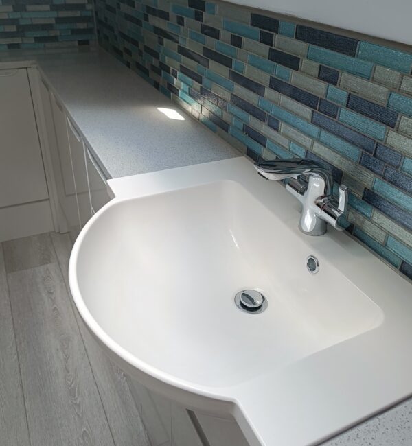 Mosaic tiles fitted to corian worktops