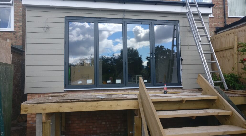 Finished rear extension with bifold doors
