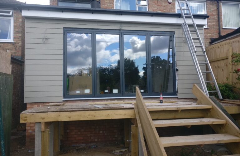 Finished rear extension with bifold doors