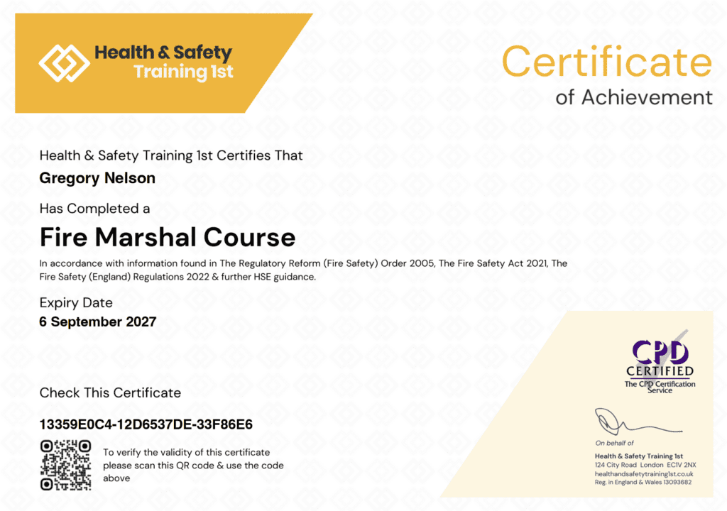 Fire Marshall Certificate